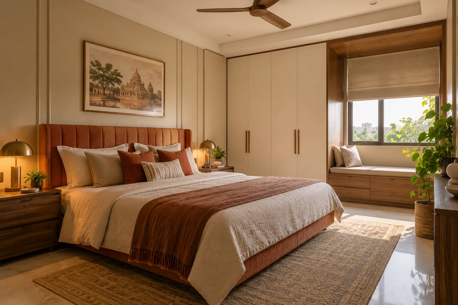 Terracotta master bedroom AI-generated interior concept