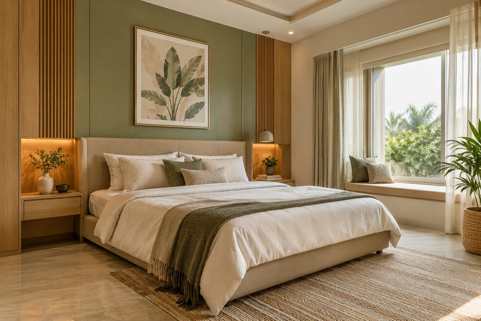 Sage bedroom retreat AI-generated interior concept
