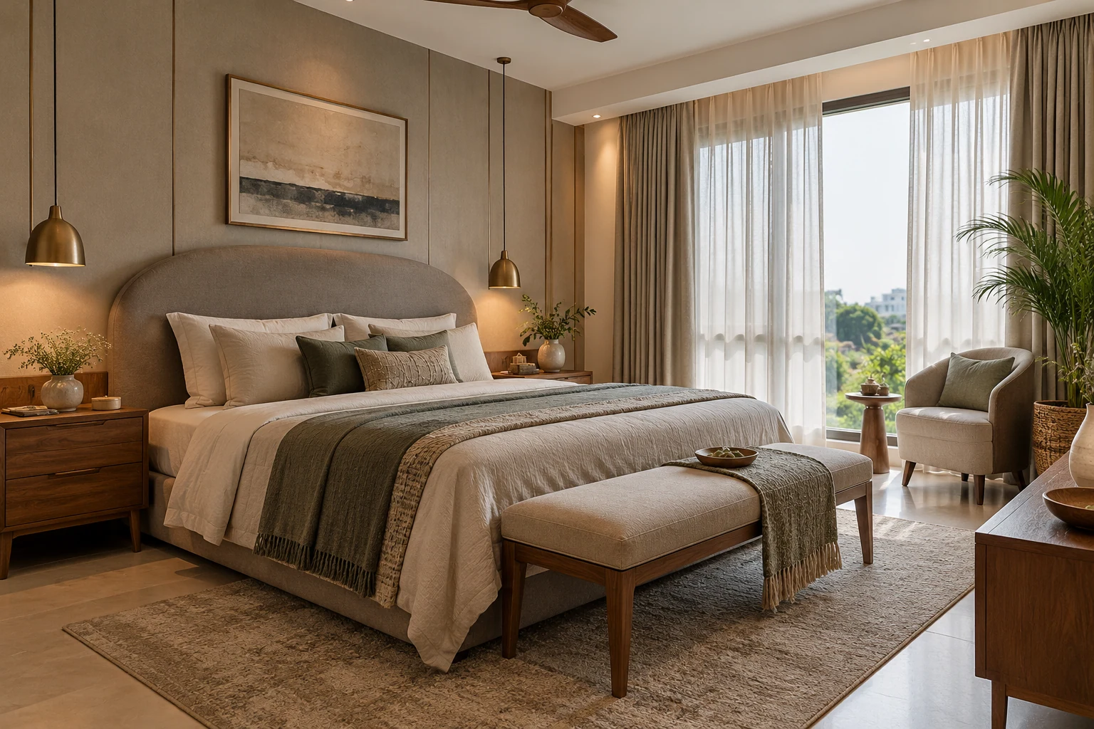 Soft contemporary bedroom AI-generated interior concept