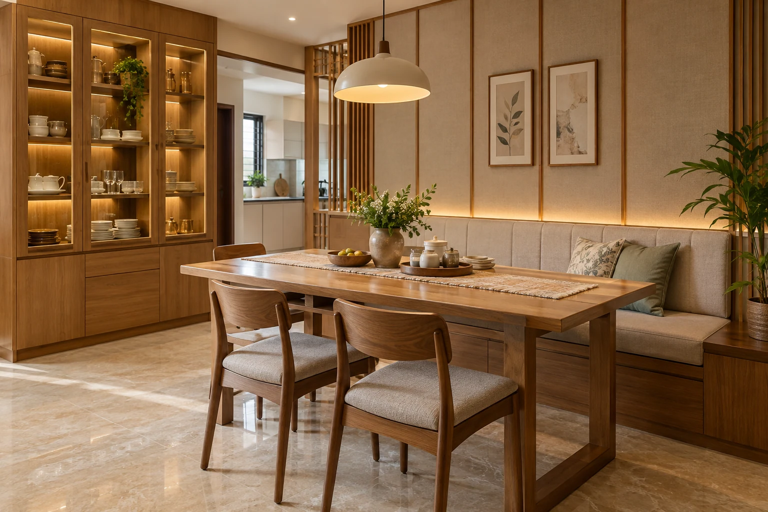 Dining with bench seating AI-generated interior concept