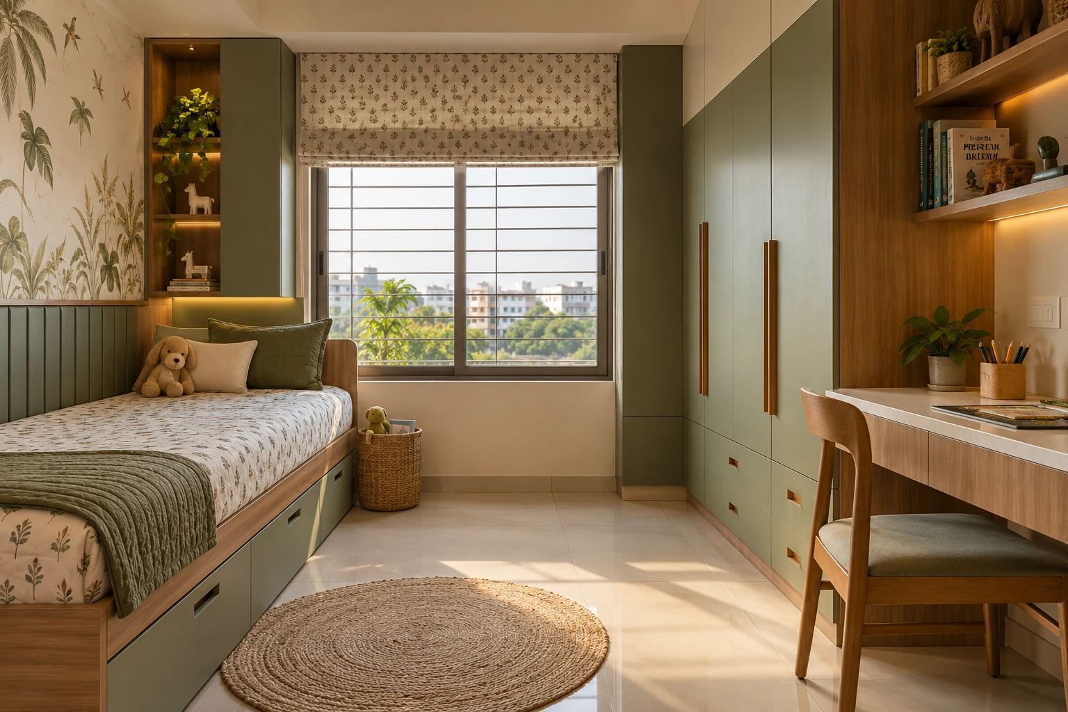Compact kids' room AI-generated interior concept