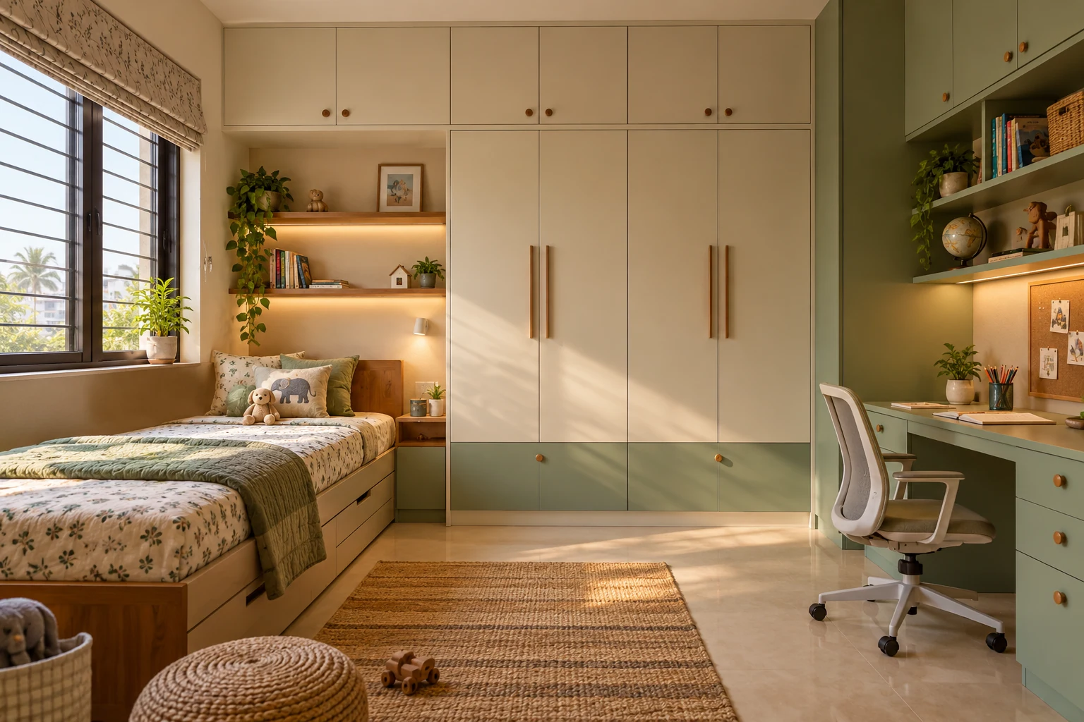 Kids' loft storage room AI-generated interior concept
