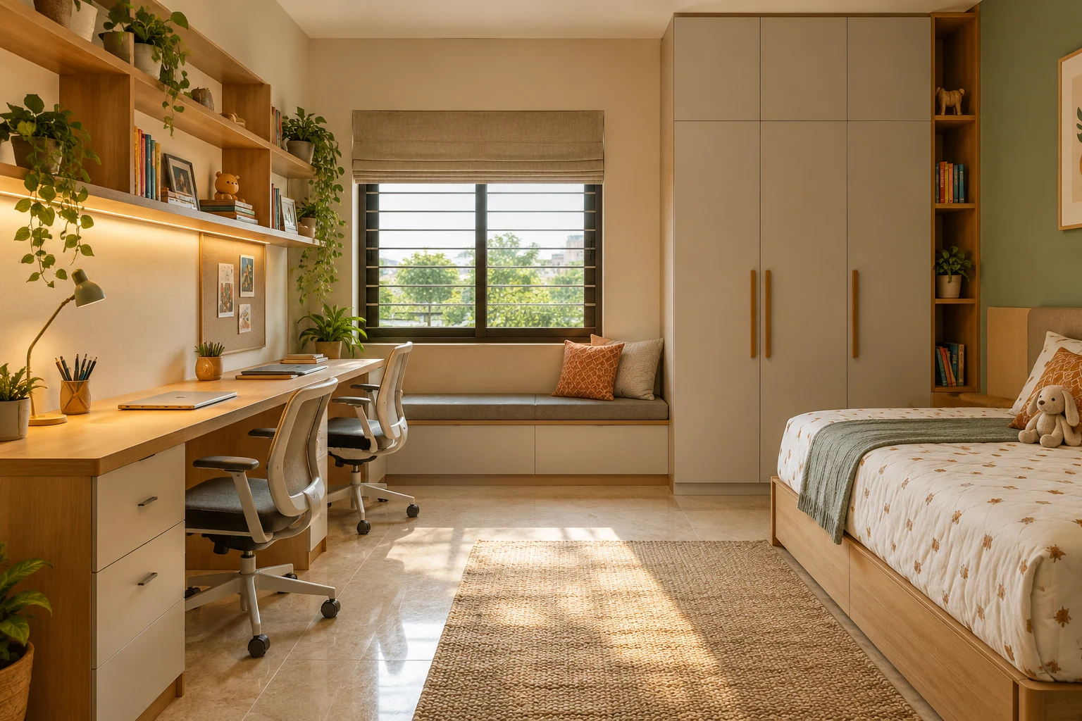 Twin study corner AI-generated interior concept