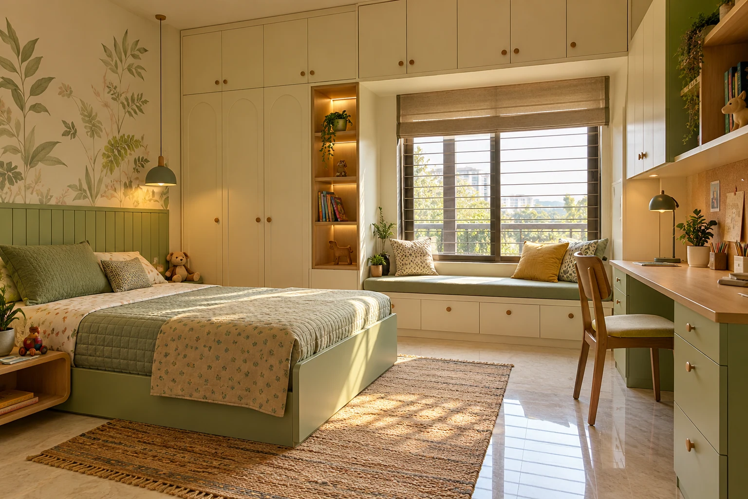 Pastel reading bedroom AI-generated interior concept