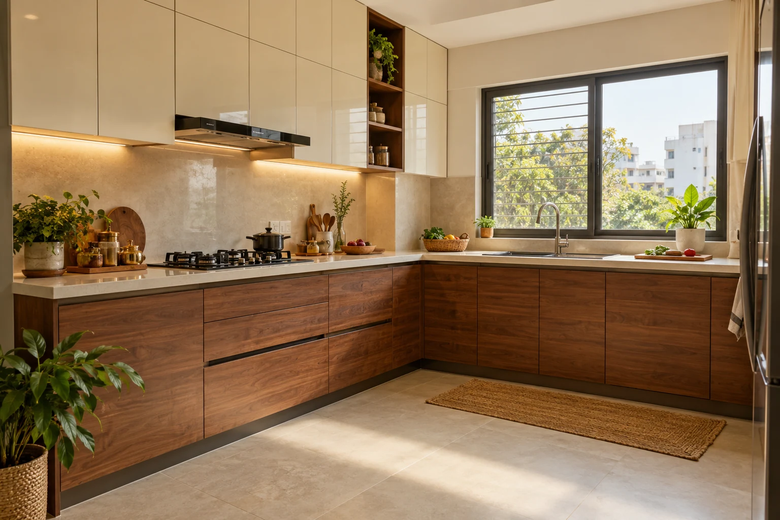 Walnut & ivory kitchen AI-generated interior concept