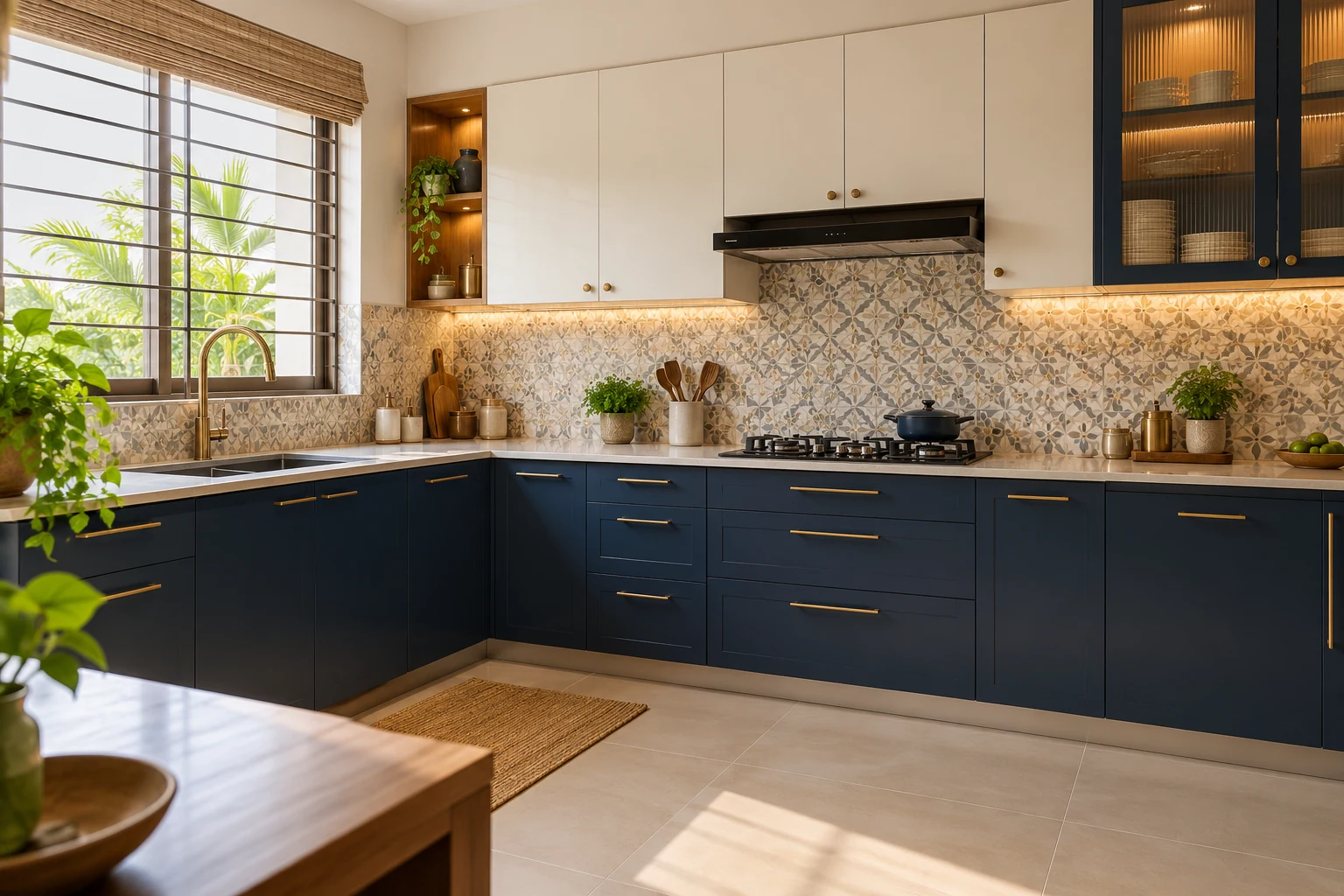 Classic blue kitchen AI-generated interior concept