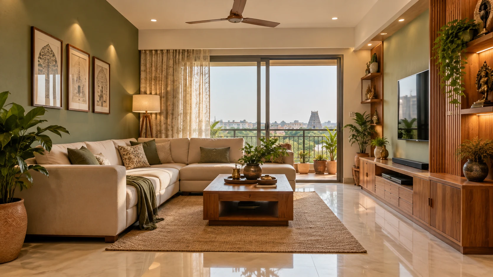 Sage accent living room AI-generated interior concept