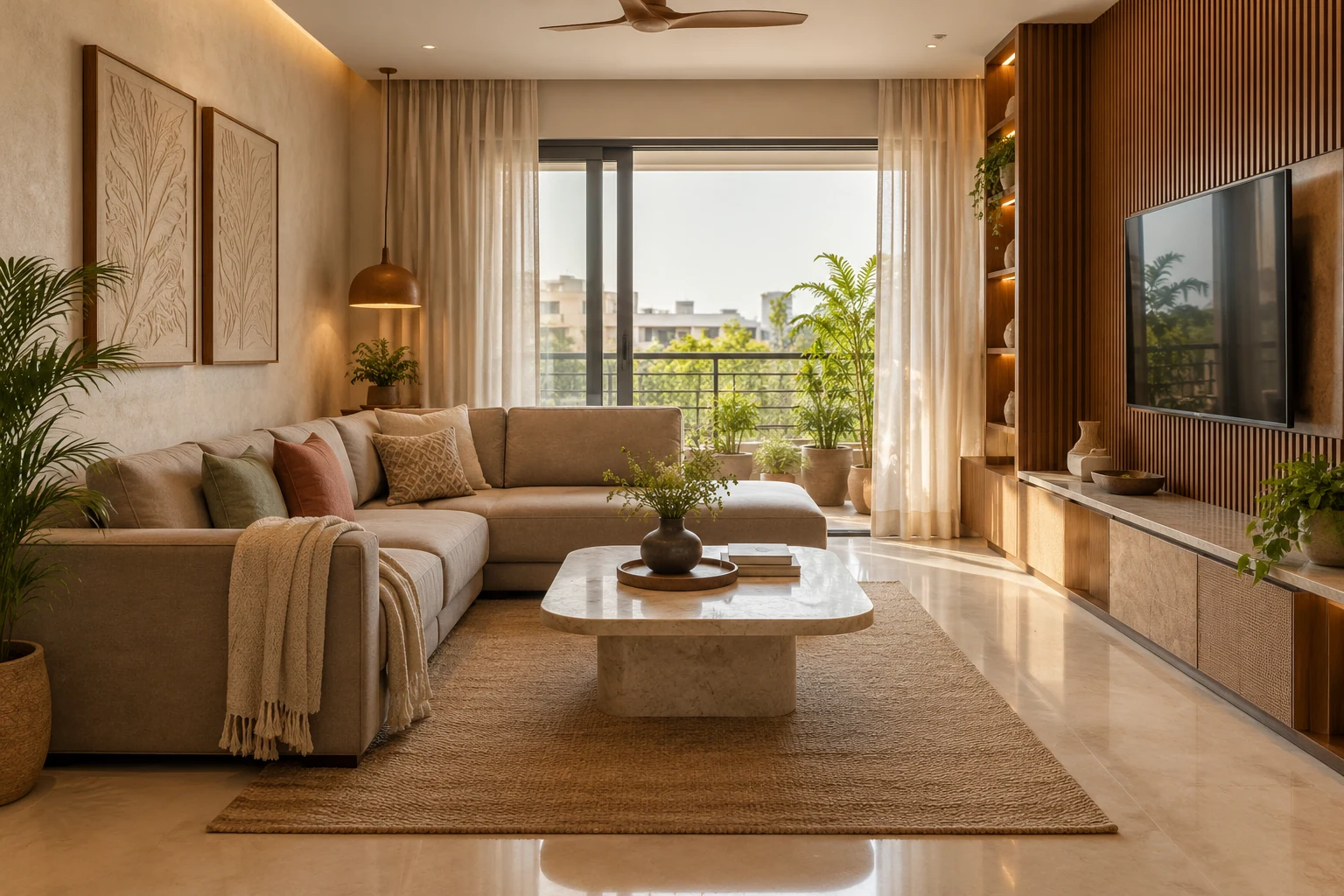 Textured contemporary living AI-generated interior concept