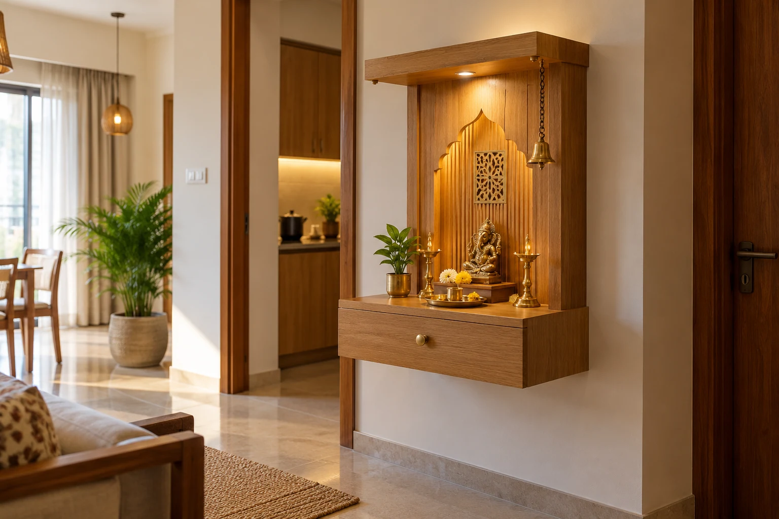 Compact wall pooja AI-generated interior concept