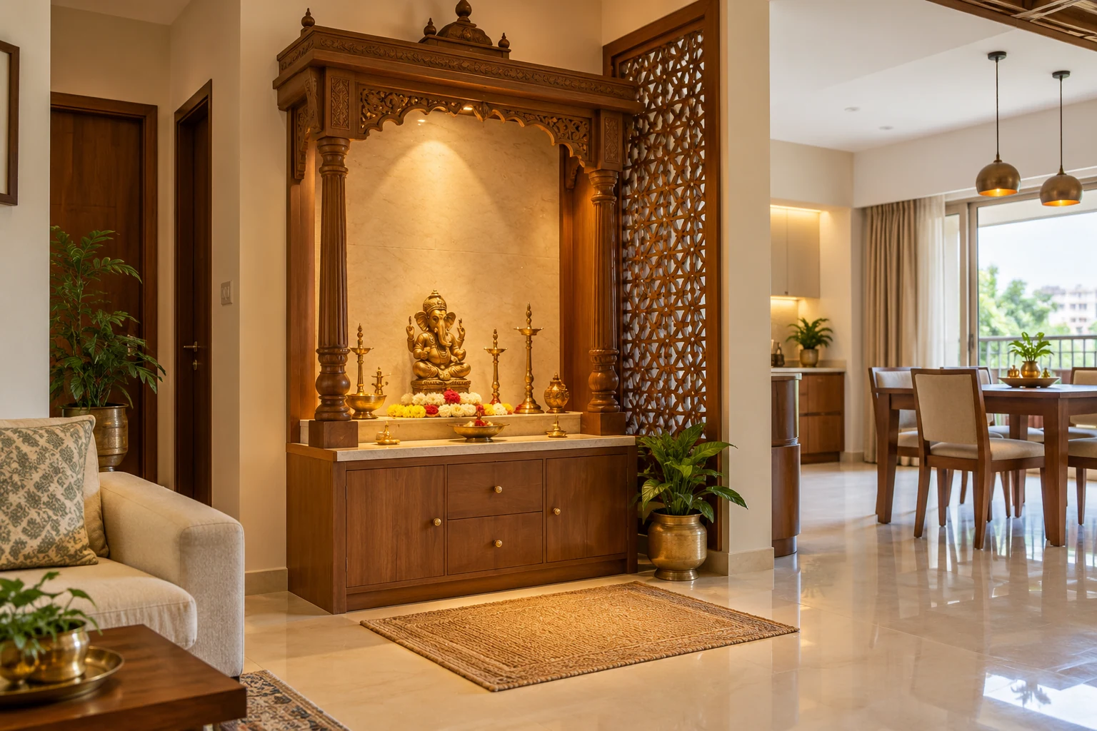 Calm devotional corner AI-generated interior concept