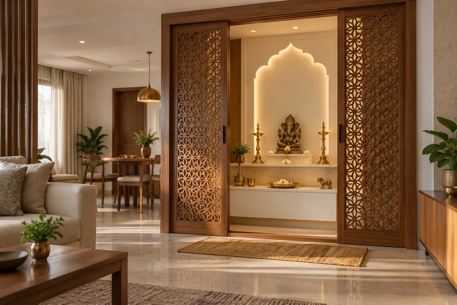 Pooja with sliding screen AI-generated interior concept