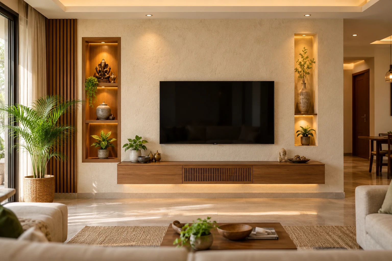Minimal floating TV wall AI-generated interior concept