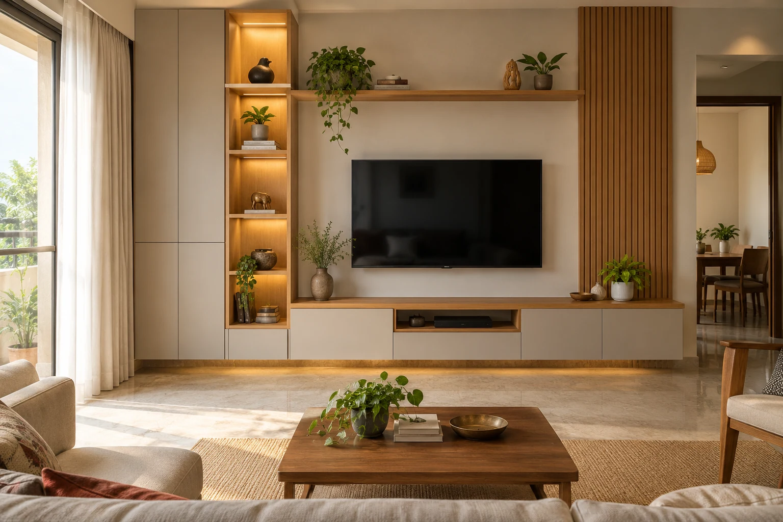 Compact TV storage AI-generated interior concept