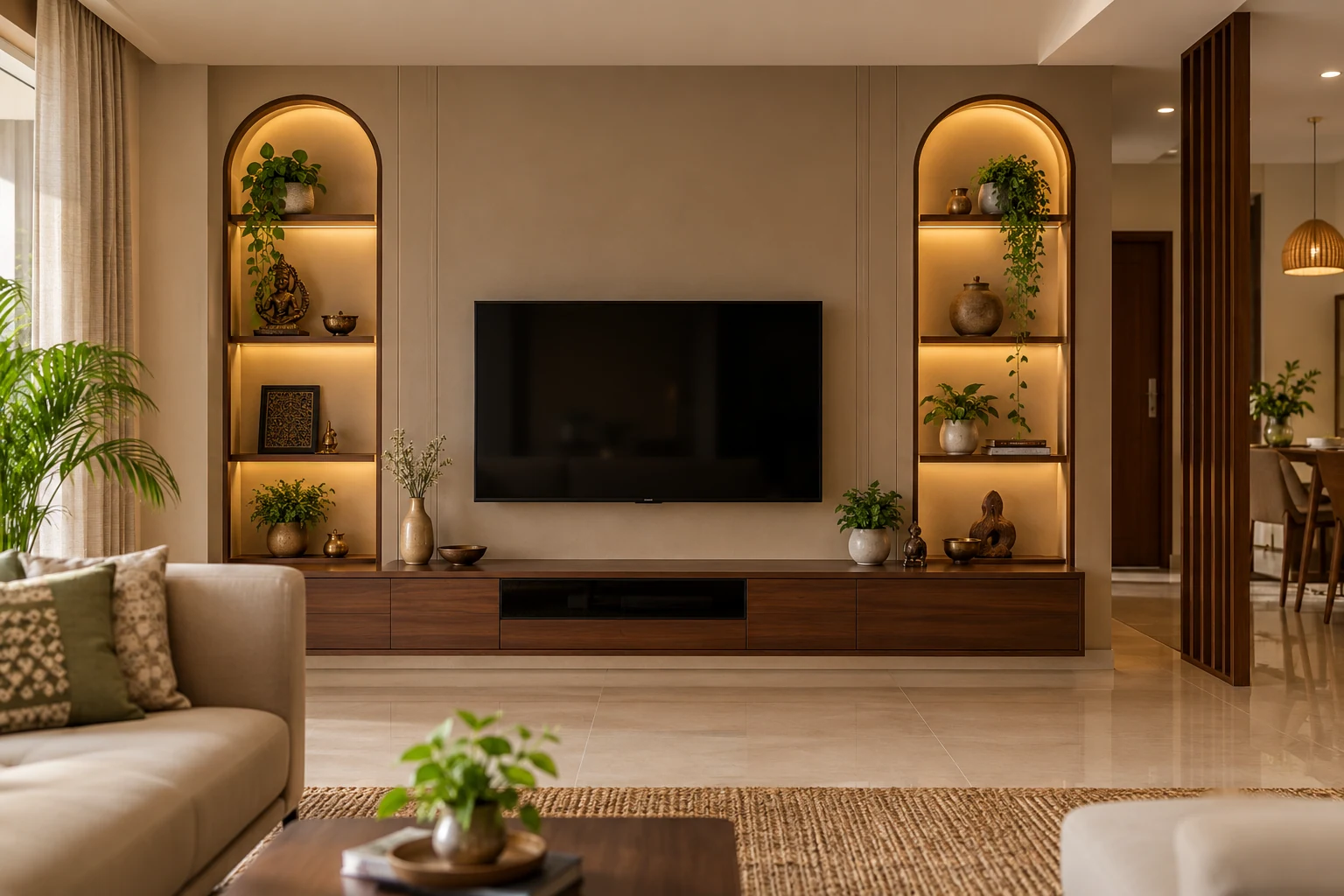 Arched display TV unit AI-generated interior concept