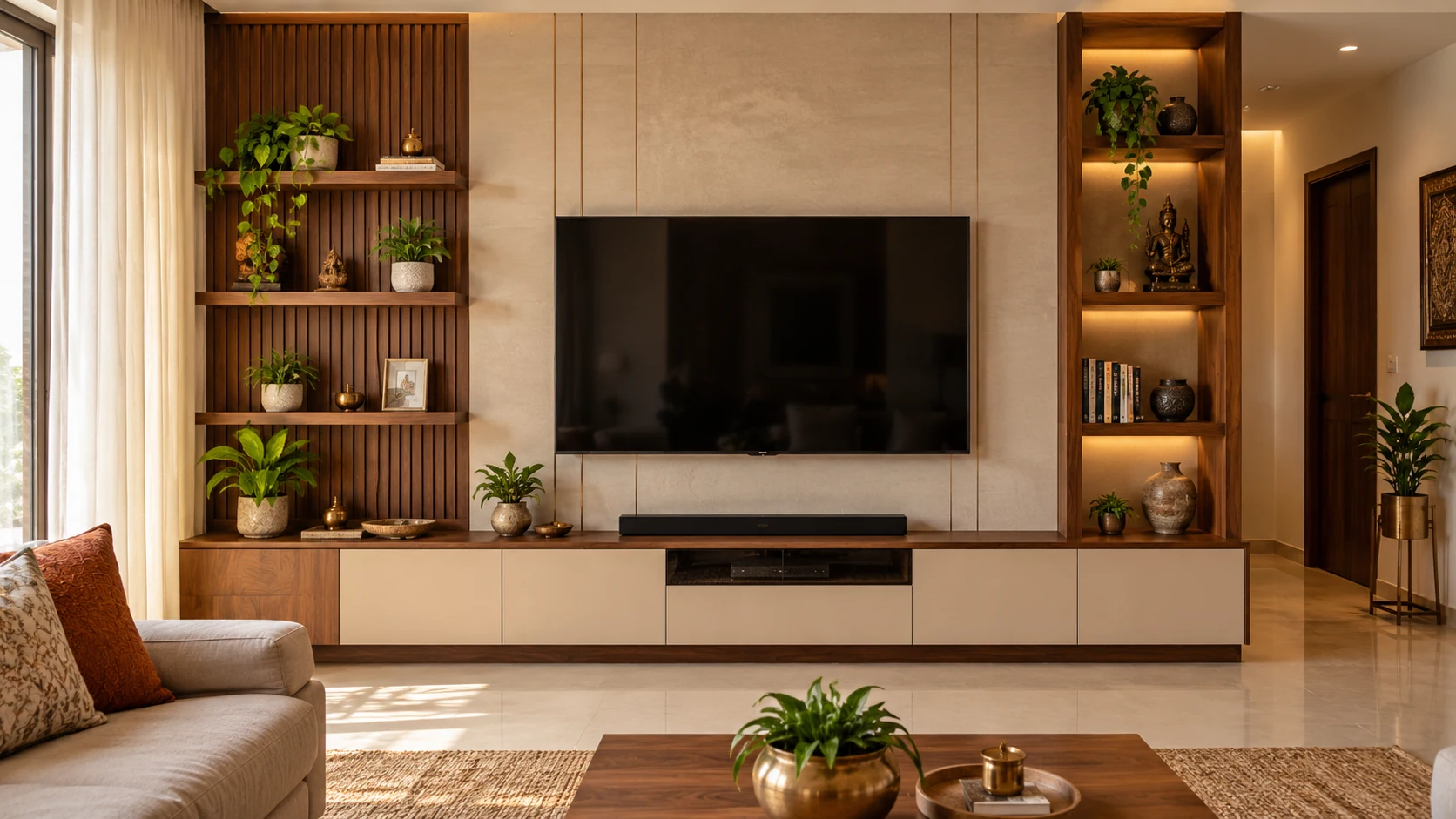 Wall-to-wall media storage AI-generated interior concept