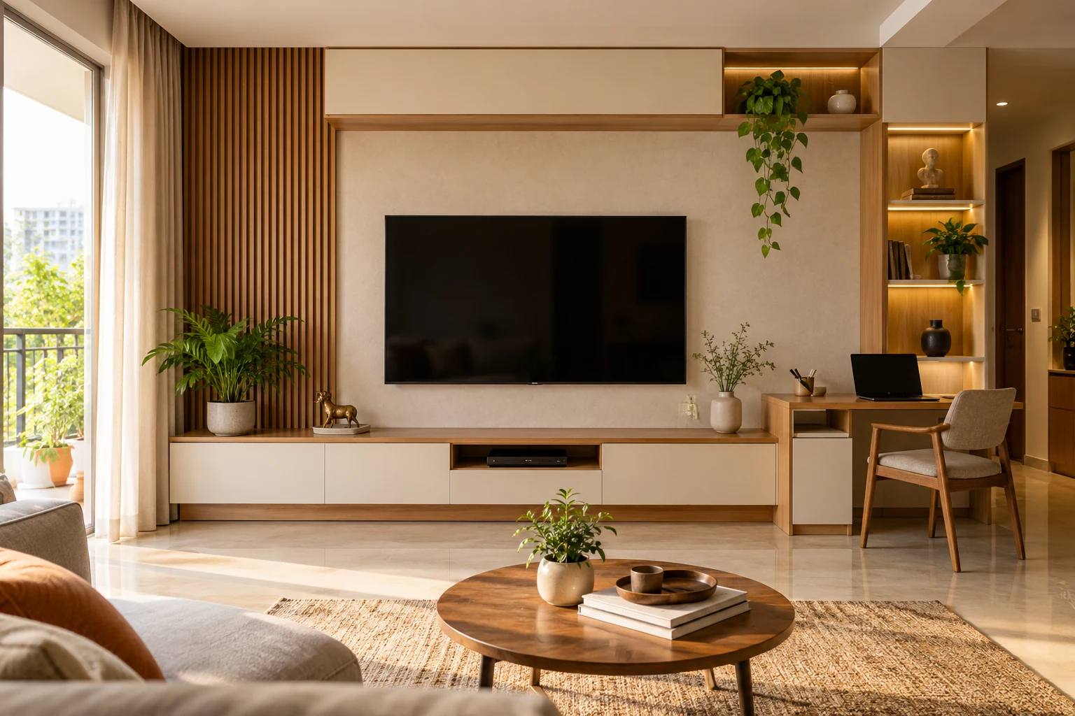 TV and work nook AI-generated interior concept