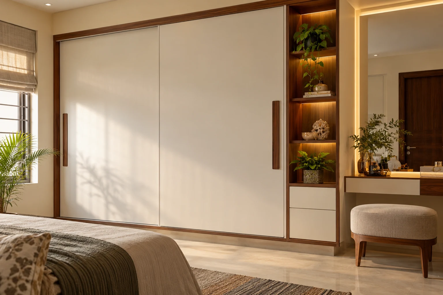 Sliding wardrobe in ivory AI-generated interior concept