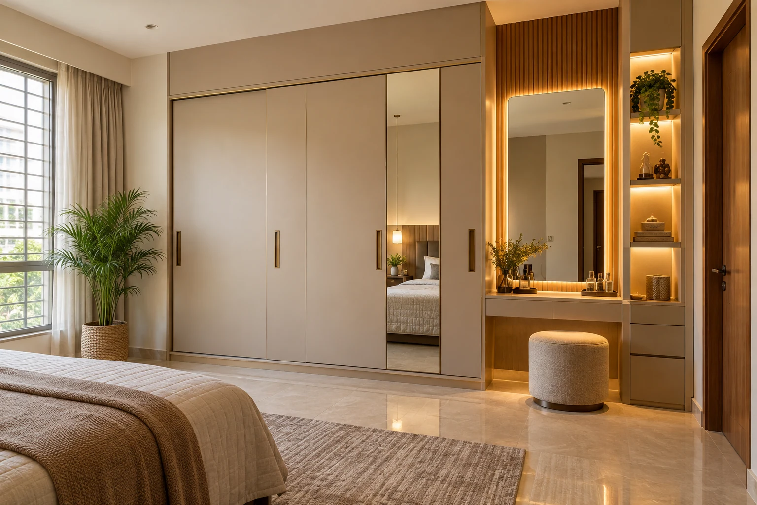 Mirror-panel wardrobe AI-generated interior concept