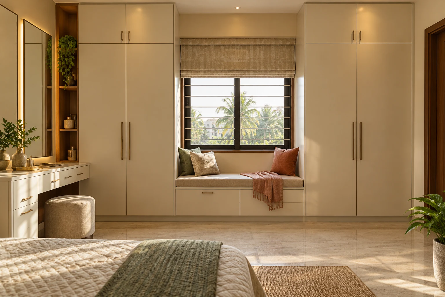Wardrobe with window seat AI-generated interior concept
